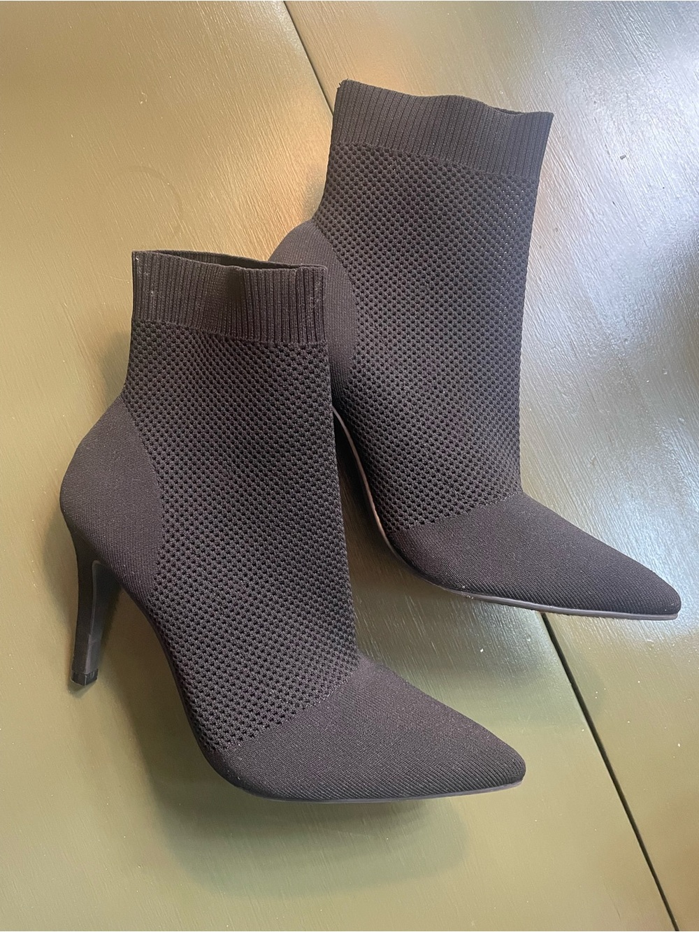 MIA Black Knit Pointed Sock Booties with Stiletto Heel 3”